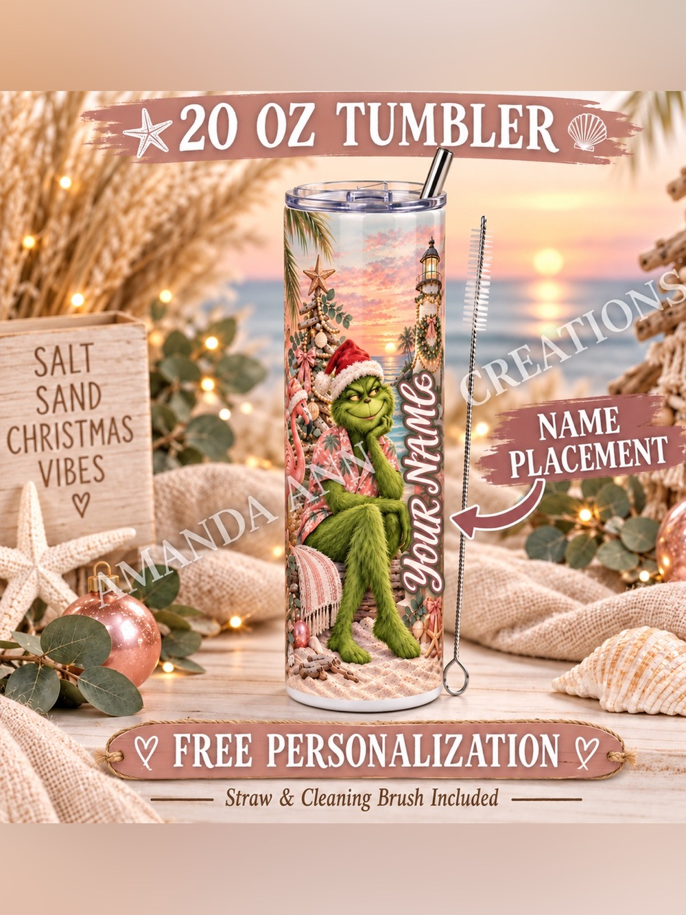 Personalized Pink Flamingo Christmas 20oz Tumbler